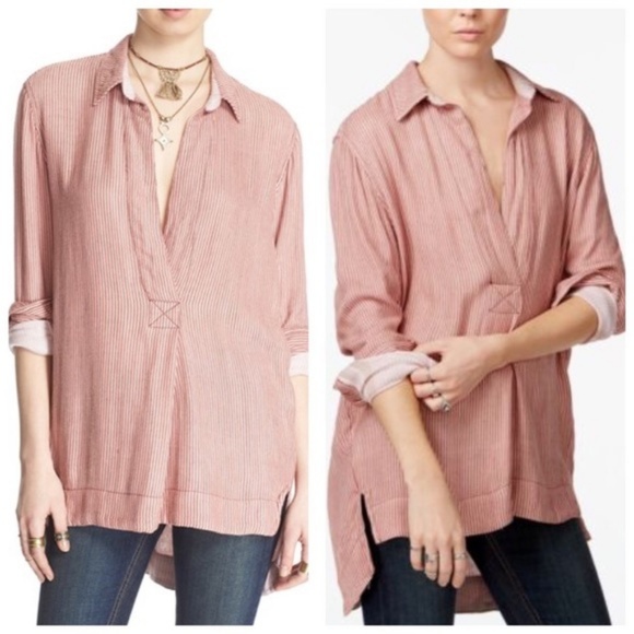 Free People Tops -  FREE PEOPLE On the Road Stripe Tunic Top Peach